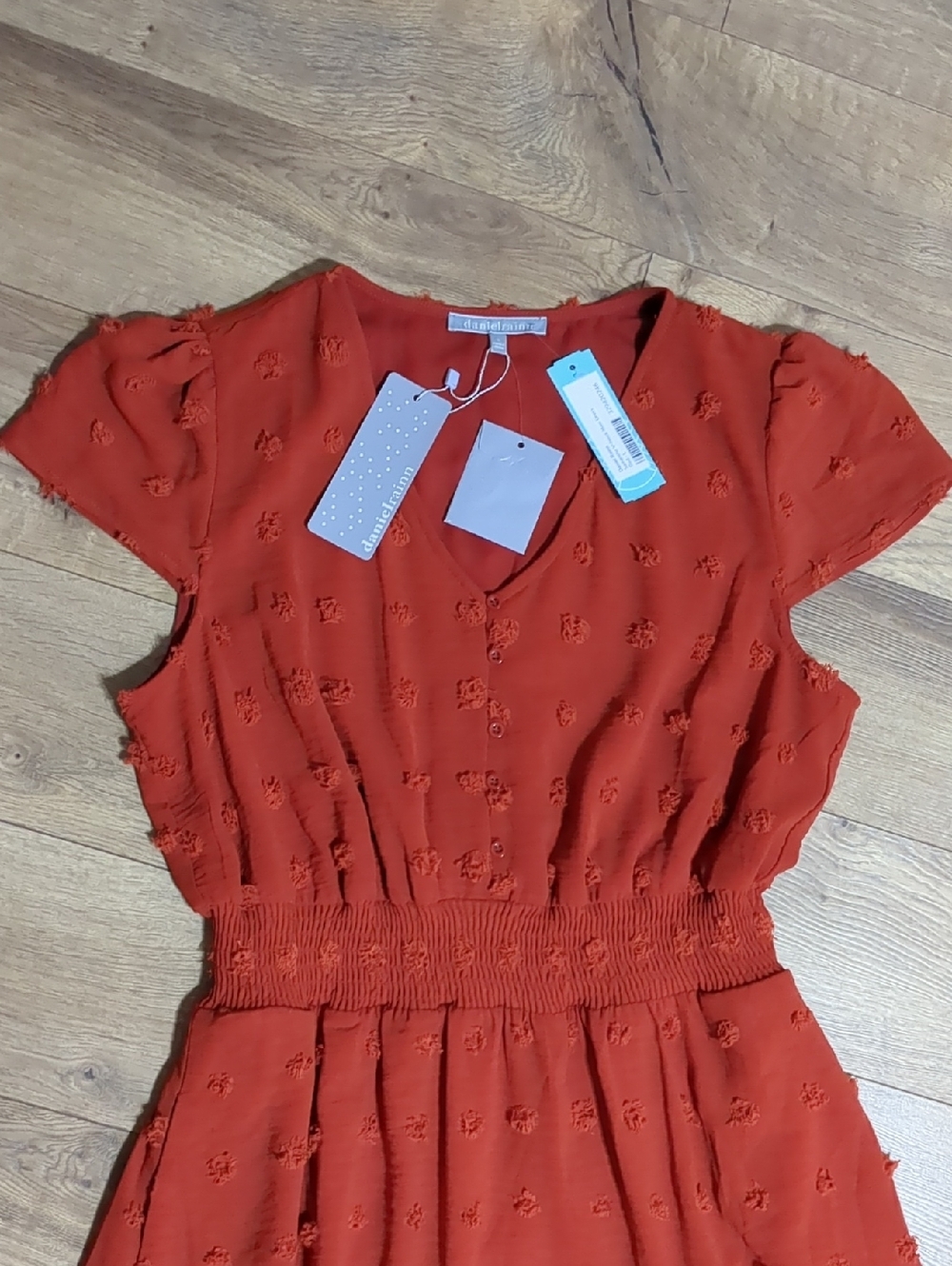 Daniel Rainn Stitch Fix Burnt Red Textured Polka Dot Maxi Dress Size L NWT - Picture 3 of 12